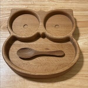 Wooden Owl-Shaped Kids Plate with Spoon